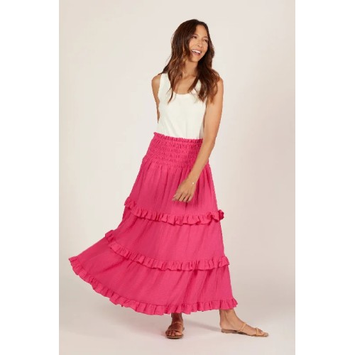 Aaliyah Crinkle Cotton Frill Skirt in Pink Glo