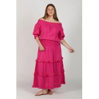 Aaliyah Crinkle Cotton Frill Skirt in Pink Glo