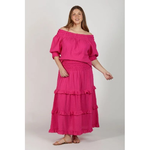 Aaliyah Crinkle Cotton Frill Skirt in Pink Glo