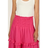 Aaliyah Crinkle Cotton Frill Skirt in Pink Glo