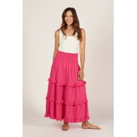 Aaliyah Crinkle Cotton Frill Skirt in Pink Glo