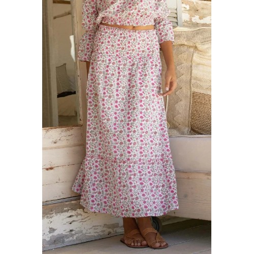 Fiona Block Print Skirt | White/Pink