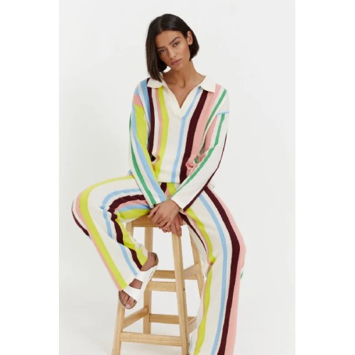 Multicoloured Cashmere Stripe Wide-Leg Pants