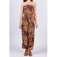 Vintage Boho Autumn Floral Strapless Jumpsuit - Extra Small