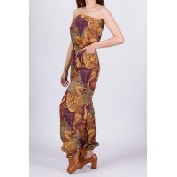 Vintage Boho Autumn Floral Strapless Jumpsuit - Extra Small