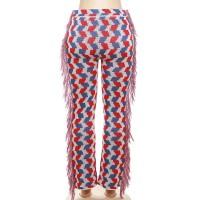 Knit Colorful Plaid Pants Women Fall Trend Skinny Stretch Side Furry Casual Trousers