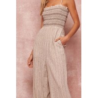 New Latitudes Smocked Striped Jumpsuit