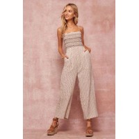 New Latitudes Smocked Striped Jumpsuit
