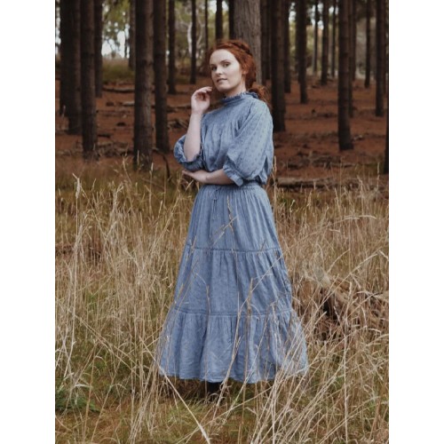 KATERINA SKIRT DUSTY BLUE COTTON LACE