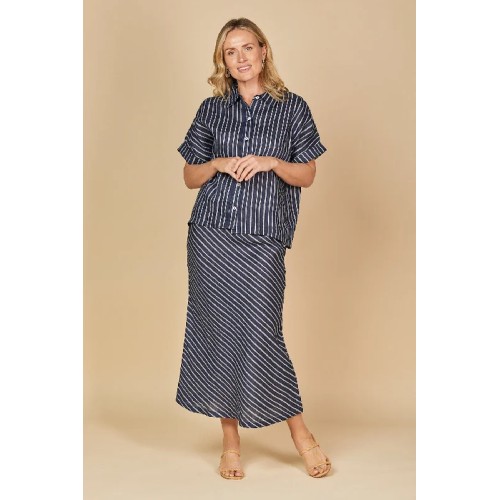 Katie Linen Bias Cut Linen Skirt in Boathouse