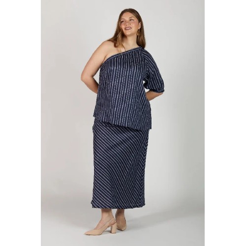 Katie Linen Bias Cut Linen Skirt in Boathouse