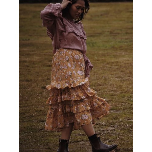 SECOND - POSEY RUFFLE SKIRT GOLD ROSE FLORAL